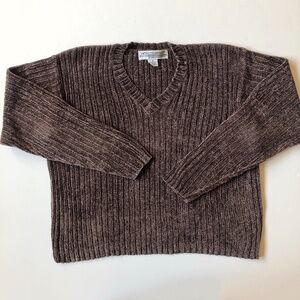 Velour Wide Ribbed V Neck Sweater MED